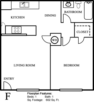 Type F One Bedroom / One Bath - 602 Sq. Ft.*