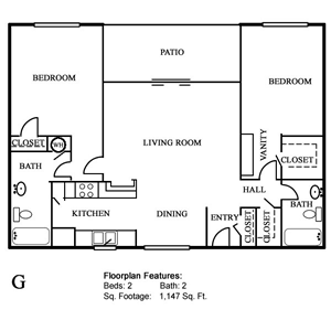 Plan G Two Bedroom / Two Bath - 1147 Sq. Ft.*